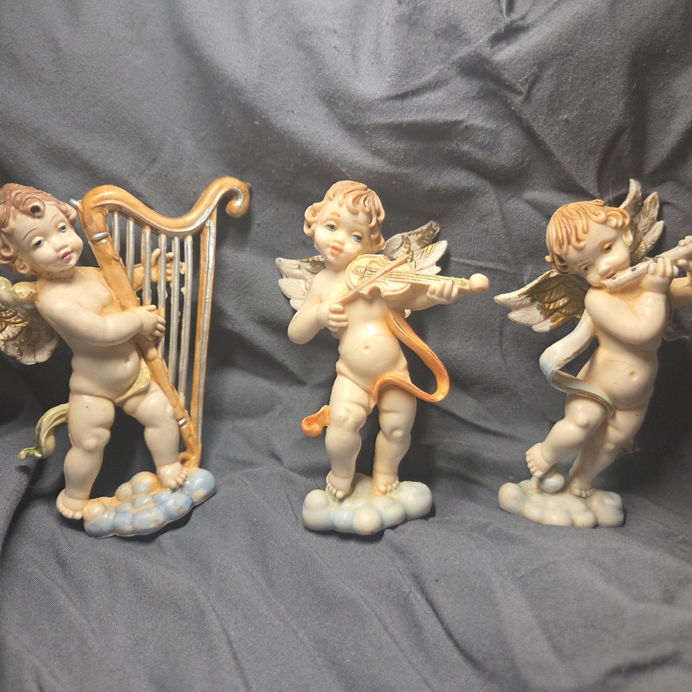 Vintage Musician Cherub Figurine Set Of 3 Depose Italy Style